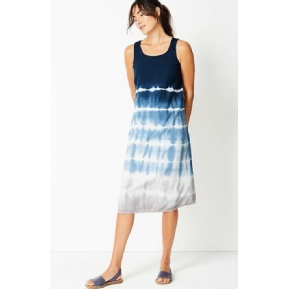 Pure Jill J. Jill Blue Tie Dye Sleeveless Midi Shift Dress Womens M Resort wear
